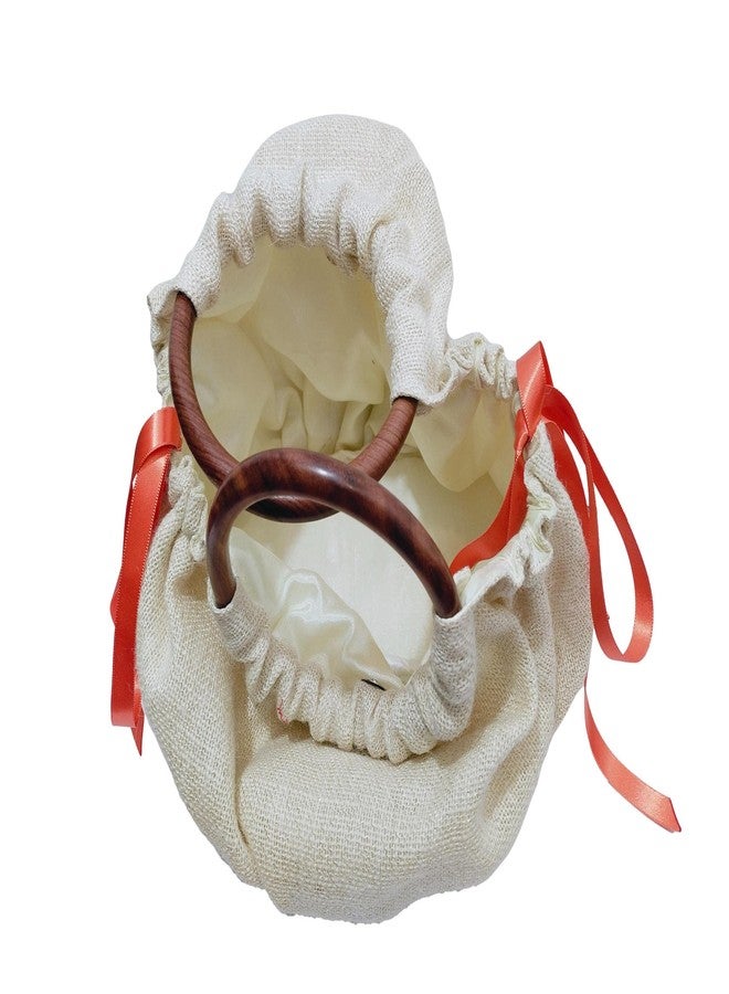 athizay Potli bags wooden handle tassel hanging Solid | Plain | Printed Fabric | Cotton | Polycotton | Jute | hand carry wristlets pouch bags for women (Milky White, Satin Orange) - Image 5